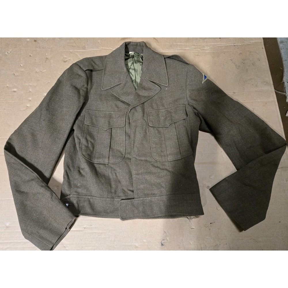 Vintage Eisenhower Jacket Mens 34L Green US Army Ike Uniform Patches Korean‎ War